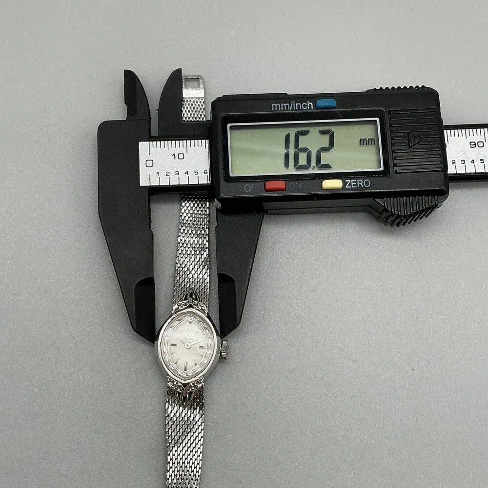 Vintage Elgin Womens Watch 16mm Silver Dial Mesh Band Manual Wind 10K RGP